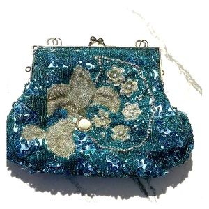 Ladies blue jewelry party purse